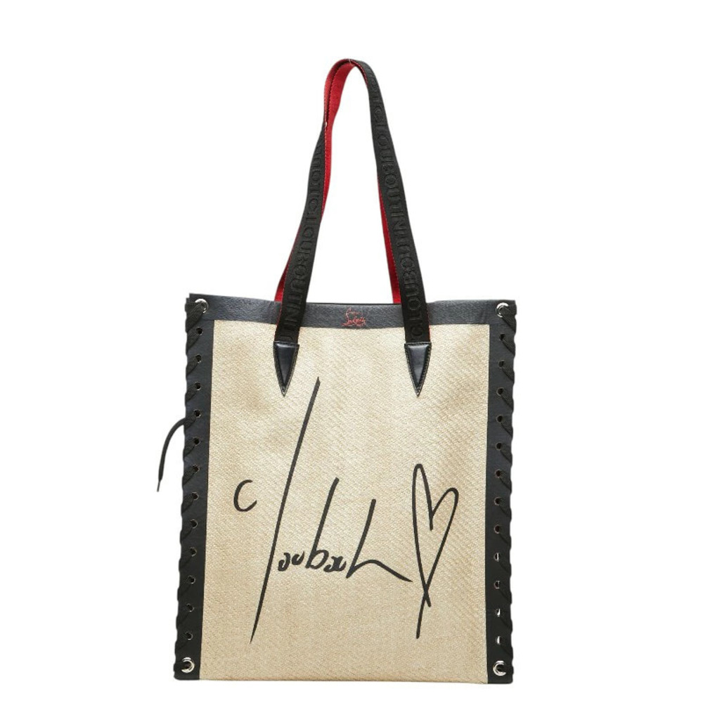 Christian Louboutin Cabasace Tote Bag Beige Cream Red Black Leather Raffia